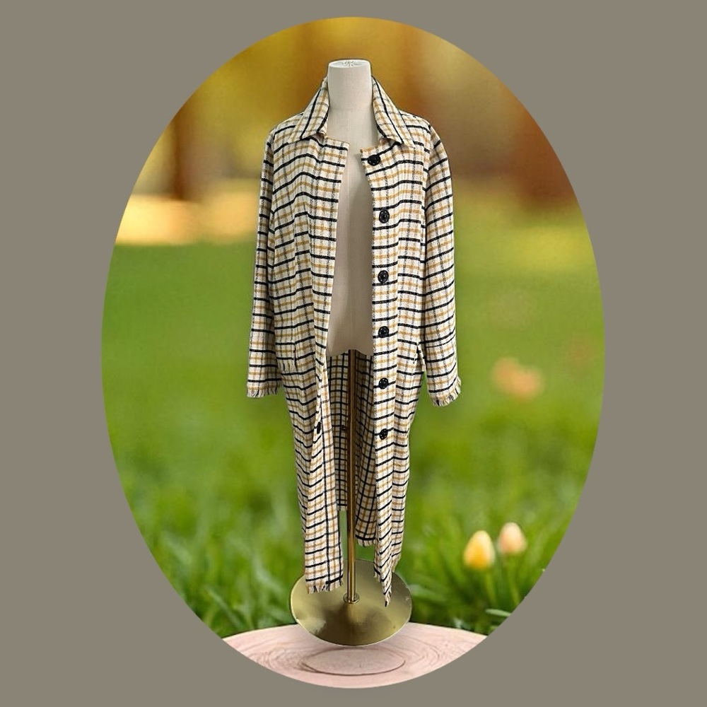 Topshop Boutique Long Lightweight Duster Coat. Plaid. Size: Large NWOT